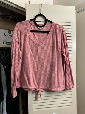 Lauren Conrad Waffle Knit V-Neck Long Sleeve Top - Dusty Rose